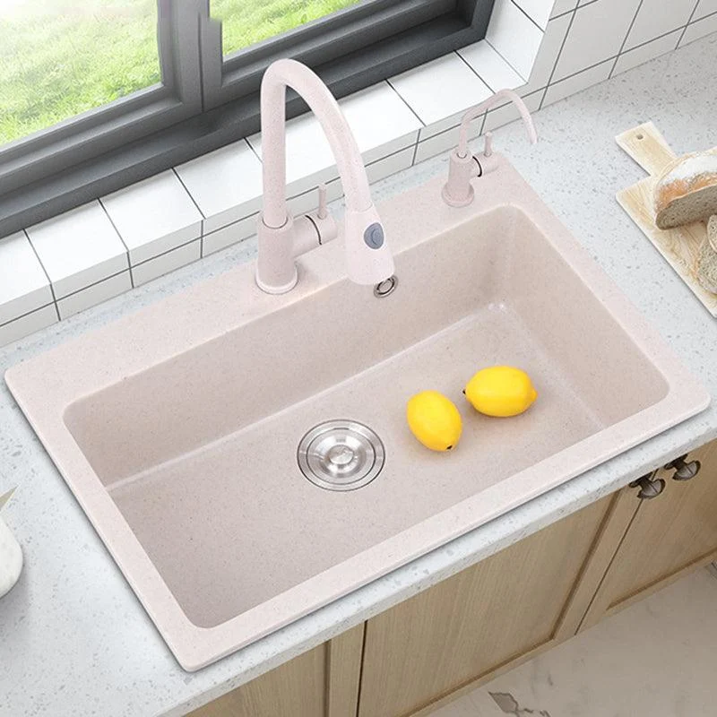 Drop-In Quartz Kitchen Sink Single Bowl Kitchen Sink in White -Bathlova