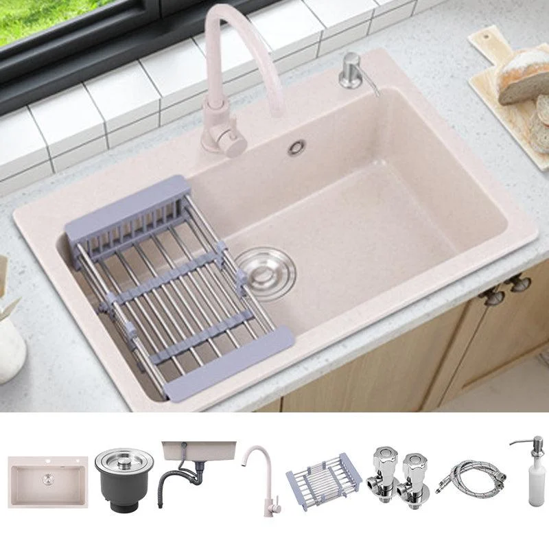 Drop-In Quartz Kitchen Sink Single Bowl Kitchen Sink in White -Bathlova