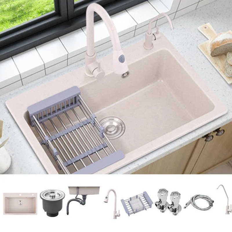 Drop-In Quartz Kitchen Sink Single Bowl Kitchen Sink in White -Bathlova