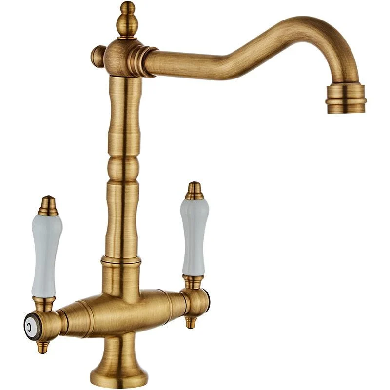 Dual Handle Single Hole Rotatable Water Tap Kitchen Brass Tap -Bathlova