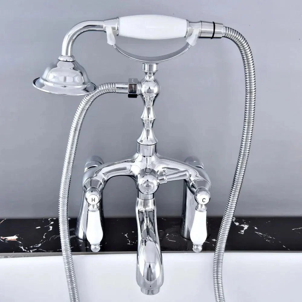 Dual Handle Telephone Style Hand Shower Clawfoot Bathroom Tub Tap -Bathlova