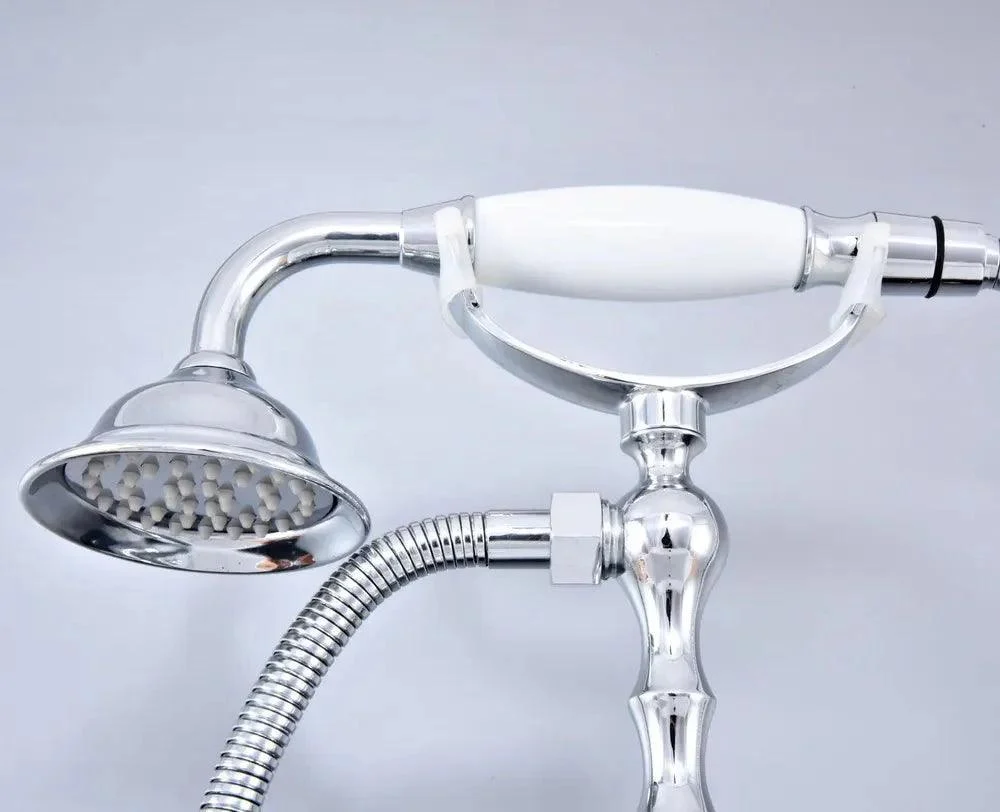 Dual Handle Telephone Style Hand Shower Clawfoot Bathroom Tub Tap -Bathlova