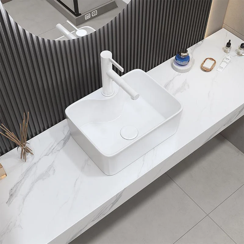 Fade Resistant Bath Sink White Rectangular Ceramic Tap Vessel Bathroom Sink -Bathlova