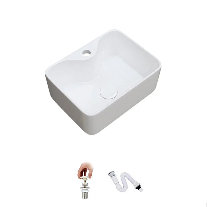 Fade Resistant Bath Sink White Rectangular Ceramic Tap Vessel Bathroom Sink -Bathlova