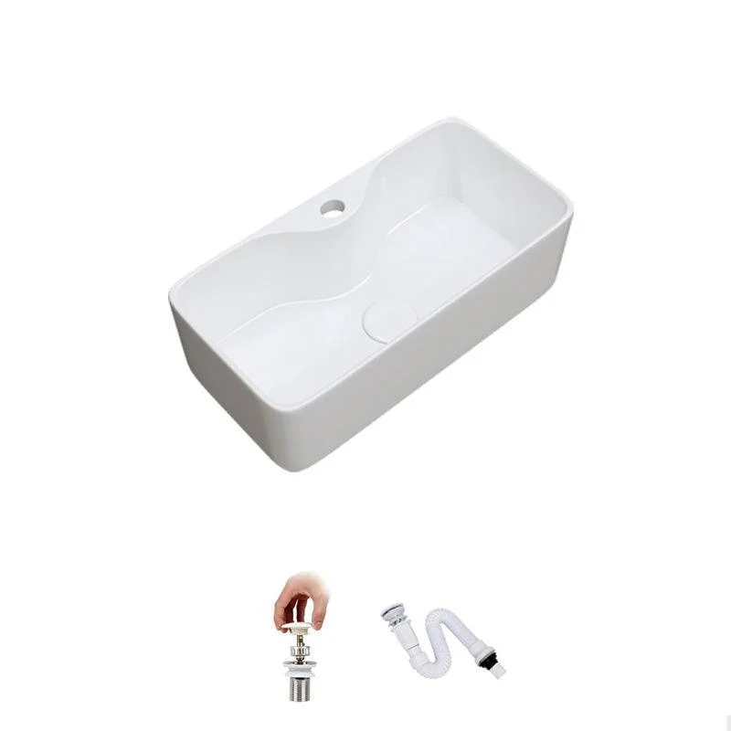 Fade Resistant Bath Sink White Rectangular Ceramic Tap Vessel Bathroom Sink -Bathlova