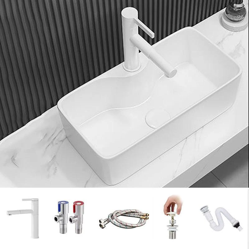 Fade Resistant Bath Sink White Rectangular Ceramic Tap Vessel Bathroom Sink -Bathlova