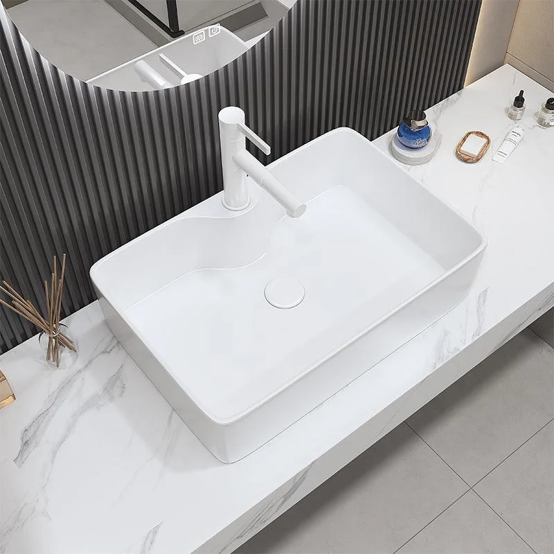 Fade Resistant Bath Sink White Rectangular Ceramic Tap Vessel Bathroom Sink -Bathlova