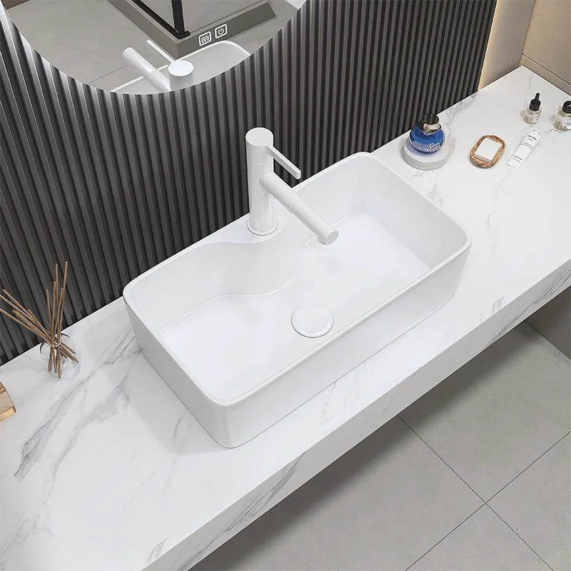 Fade Resistant Bath Sink White Rectangular Ceramic Tap Vessel Bathroom Sink -Bathlova