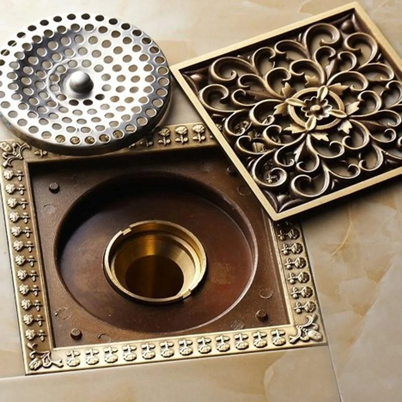 Fancy Antique Brass Bathroom Waste Grate Floor Drain -Bathlova