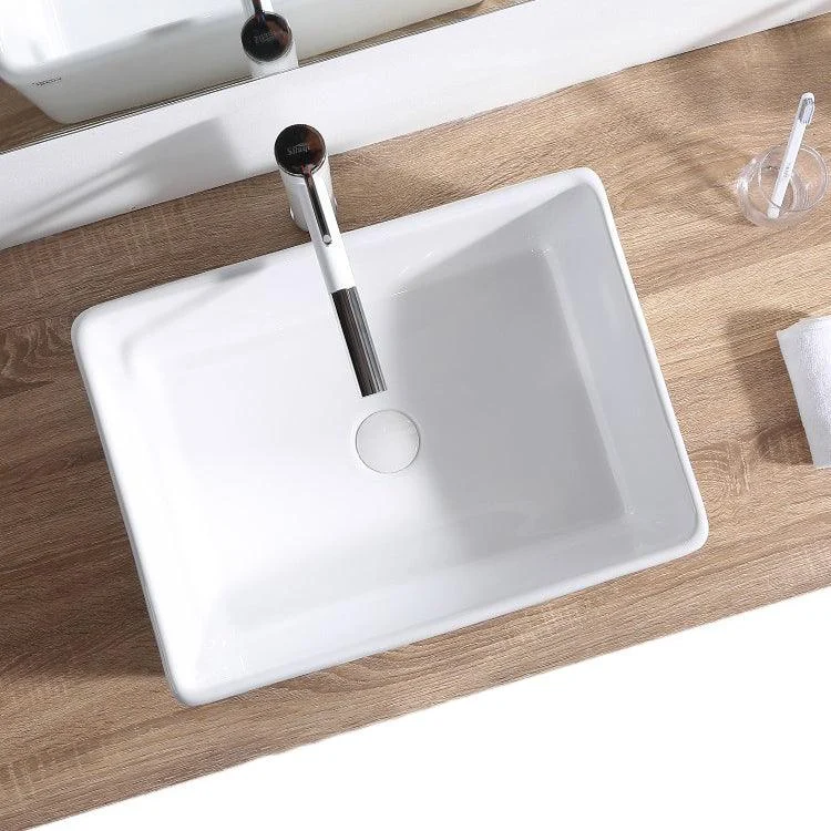 Farm Style Bathroom Sink Ceramic Rectangular Washroom Sink with Tap -Bathlova