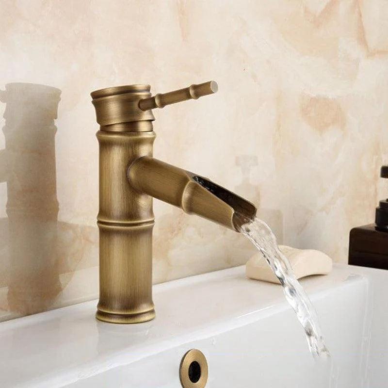 Farmhouse Brass Bathroom Tap Lever Handle Tap Single Hole Vessel Sink Tap -Bathlova