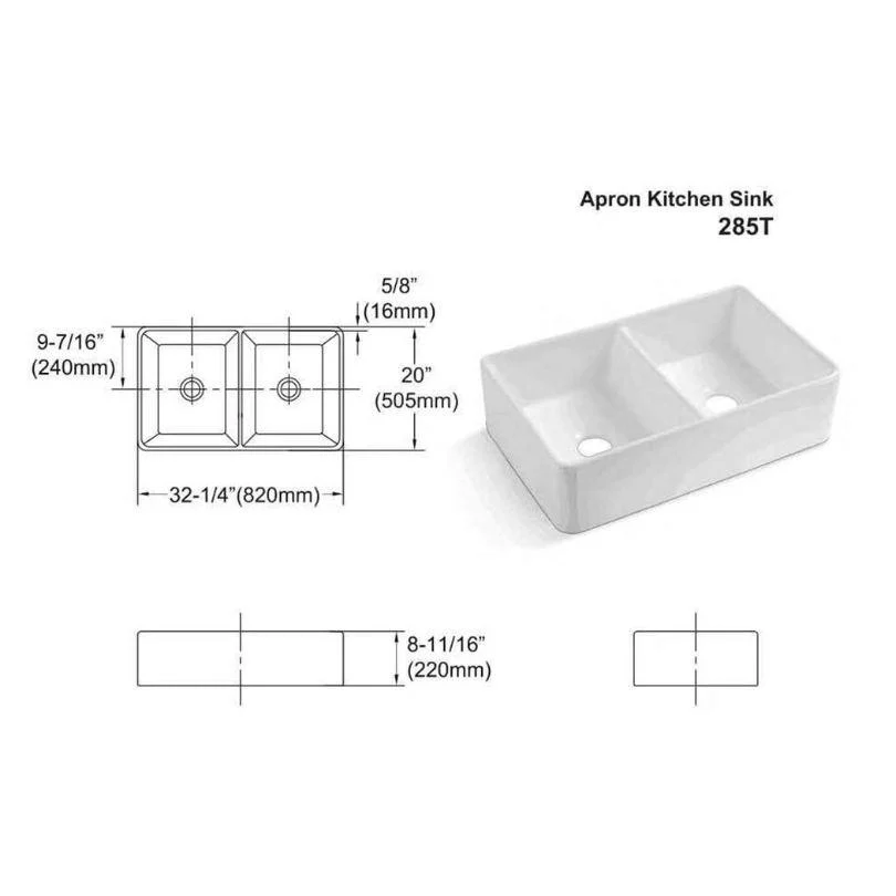 Farmhouse White Double Basin Kitchen Sink with Strainer -Bathlova