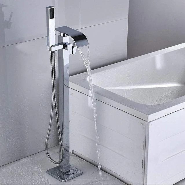 Flat Waterfall Floor Standing Tub Filler -Bathlova