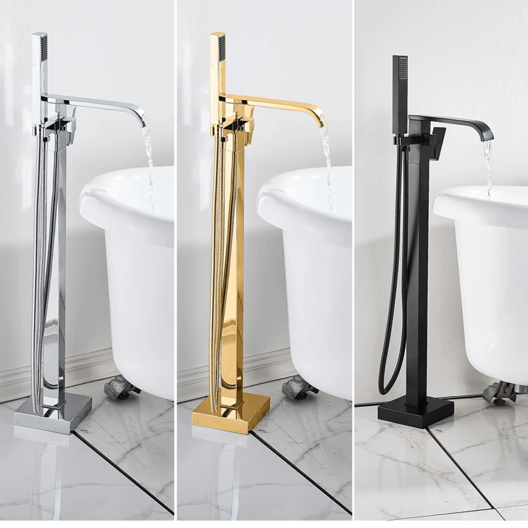 Flat Waterfall Floor Standing Tub Filler -Bathlova