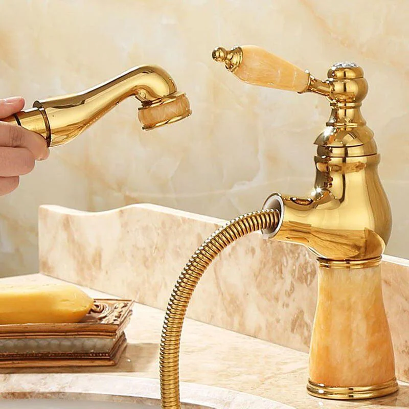 Flexible Pull Out Tap Golden Polish Basin Sink Mixer Tap -Bathlova