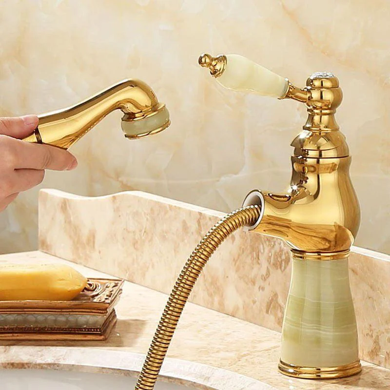 Flexible Pull Out Tap Golden Polish Basin Sink Mixer Tap -Bathlova