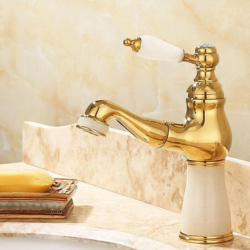 Flexible Pull Out Tap Golden Polish Basin Sink Mixer Tap -Bathlova