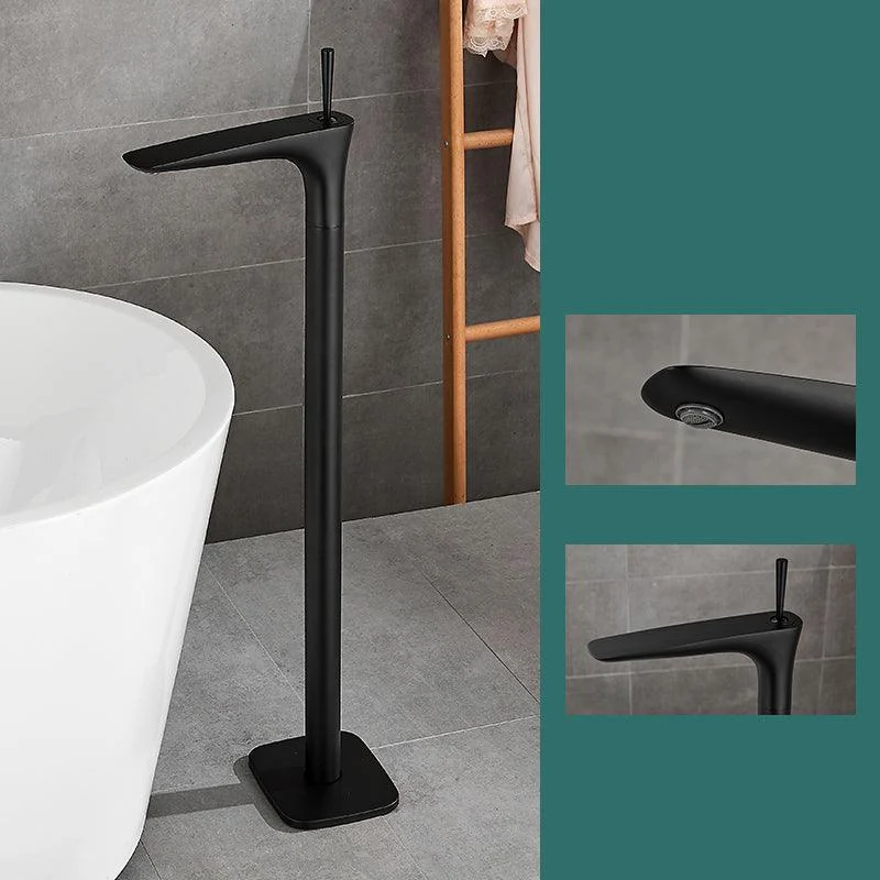 Floor Mount Bathroom Tap Solid Color Low Arc Freestanding Tub Tap -Bathlova