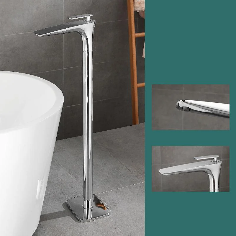 Floor Mount Bathroom Tap Solid Color Low Arc Freestanding Tub Tap -Bathlova