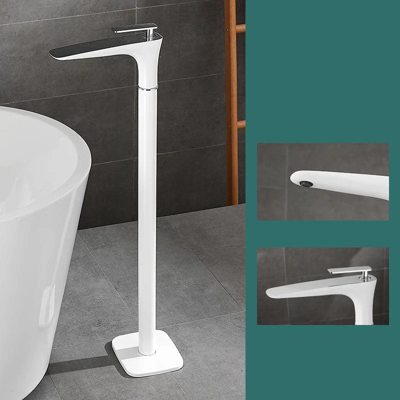 Floor Mount Bathroom Tap Solid Color Low Arc Freestanding Tub Tap -Bathlova