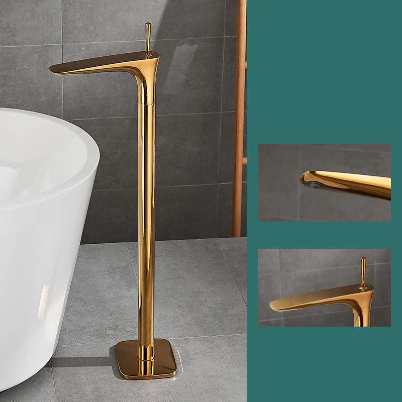 Floor Mount Bathroom Tap Solid Color Low Arc Freestanding Tub Tap -Bathlova