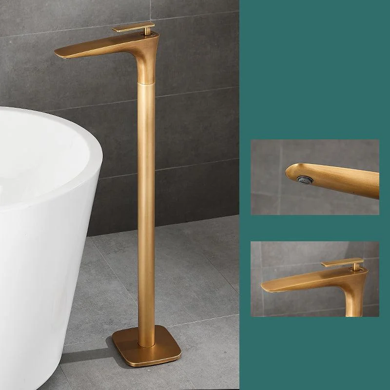 Floor Mount Bathroom Tap Solid Color Low Arc Freestanding Tub Tap -Bathlova