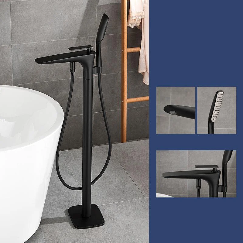 Floor Mount Bathroom Tap Solid Color Low Arc Freestanding Tub Tap -Bathlova