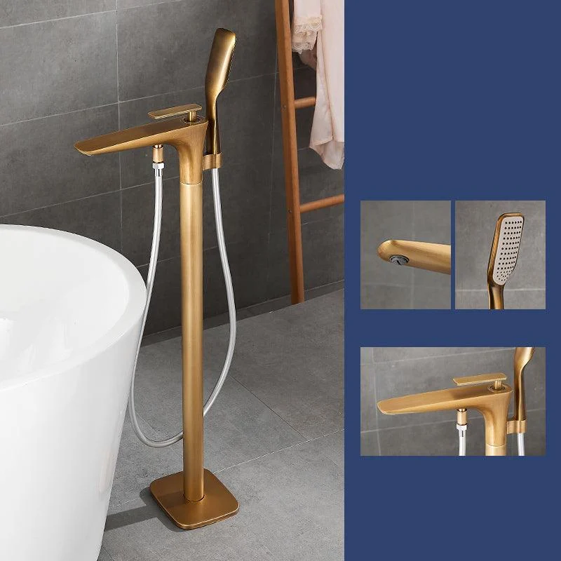 Floor Mount Bathroom Tap Solid Color Low Arc Freestanding Tub Tap -Bathlova