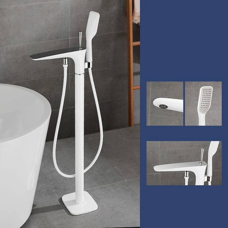 Floor Mount Bathroom Tap Solid Color Low Arc Freestanding Tub Tap -Bathlova