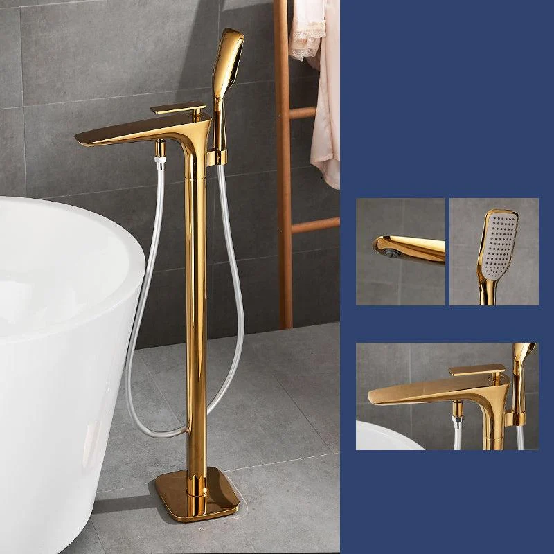 Floor Mount Bathroom Tap Solid Color Low Arc Freestanding Tub Tap -Bathlova