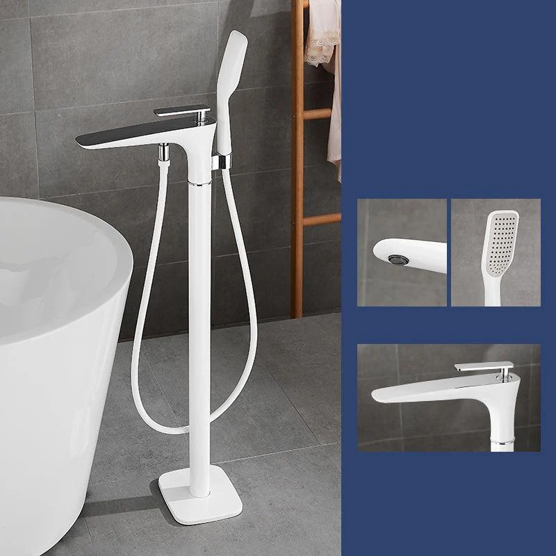 Floor Mount Bathroom Tap Solid Color Low Arc Freestanding Tub Tap -Bathlova