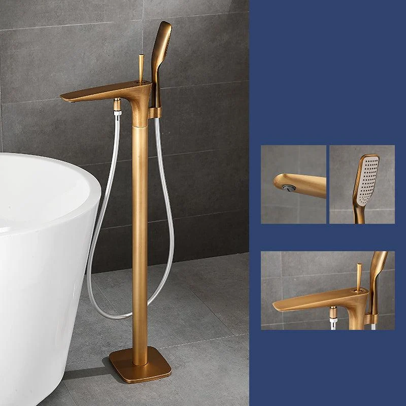 Floor Mount Bathroom Tap Solid Color Low Arc Freestanding Tub Tap -Bathlova