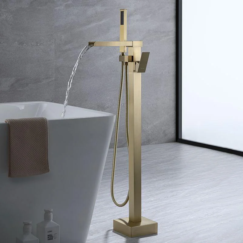 Floor Mounted Bronzel Freestanding Tub Filler Single Handle Freestanding Tap with Hose -Bathlova