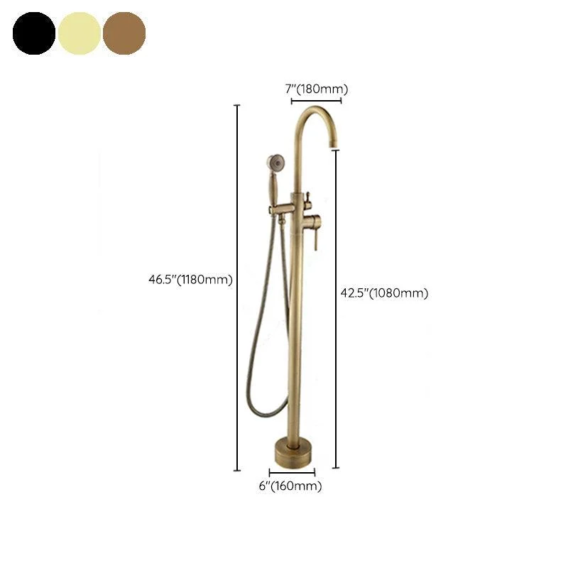 Floor Mounted Copper Bathroom Tub Tap Set Freestanding High Arc Tub Filler Trim -Bathlova