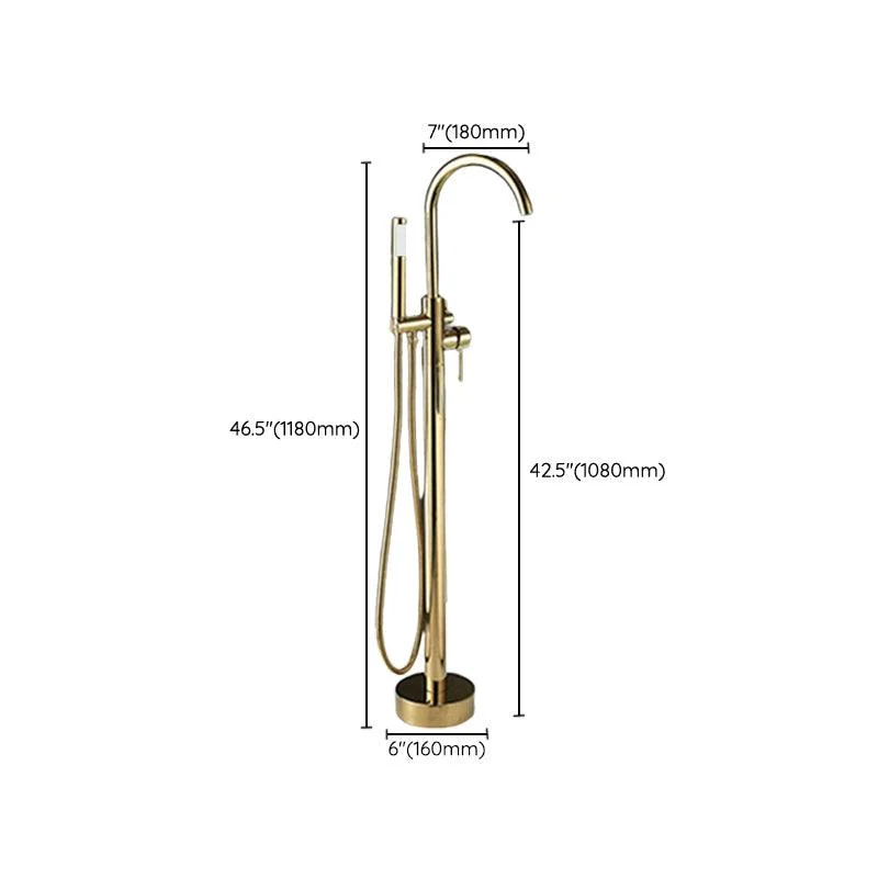 Floor Mounted Copper Bathroom Tub Tap Set Freestanding High Arc Tub Filler Trim -Bathlova