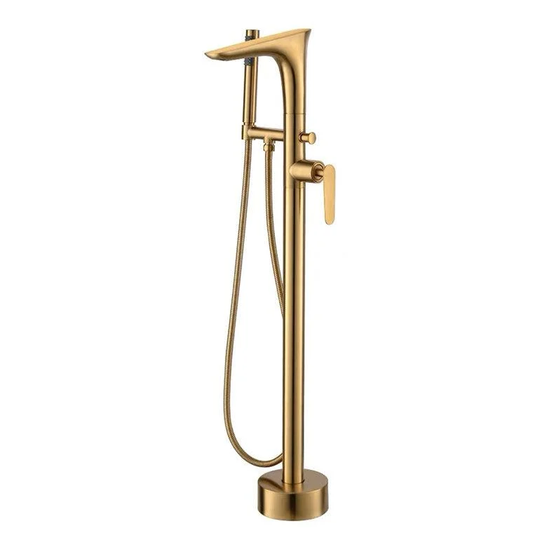 Floor Mounted Copper Bathtub Tap Single Handle Freestanding Tub Filler Trim -Bathlova