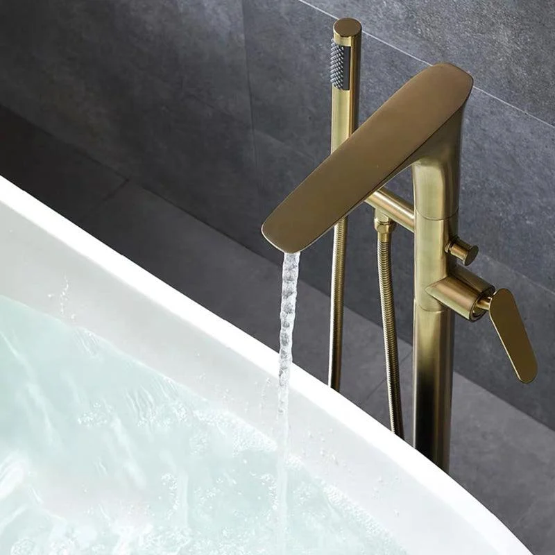 Floor Mounted Copper Bathtub Tap Single Handle Freestanding Tub Filler Trim -Bathlova