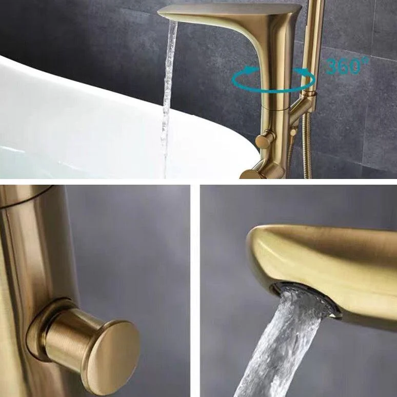 Floor Mounted Copper Bathtub Tap Single Handle Freestanding Tub Filler Trim -Bathlova