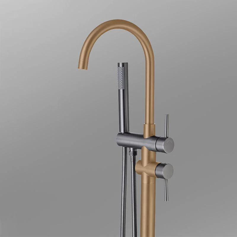 Floor Mounted Copper Freestanding Tub Filler Freestanding High Arc Tub Filler Trim -Bathlova