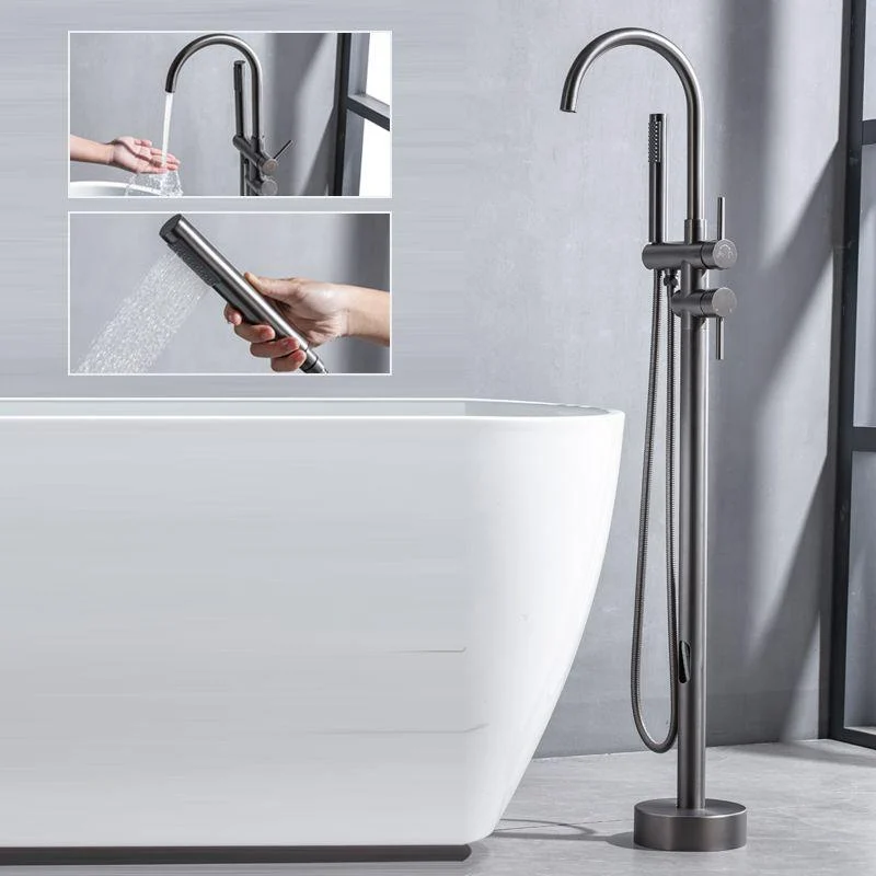 Floor Mounted Copper Freestanding Tub Filler Freestanding High Arc Tub Filler Trim -Bathlova