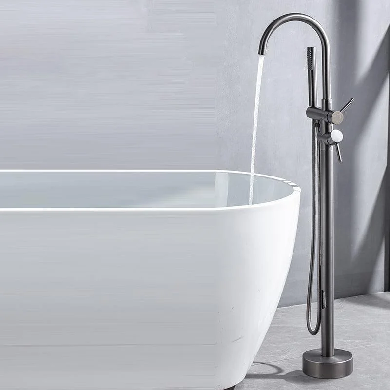 Floor Mounted Copper Freestanding Tub Filler Freestanding High Arc Tub Filler Trim -Bathlova