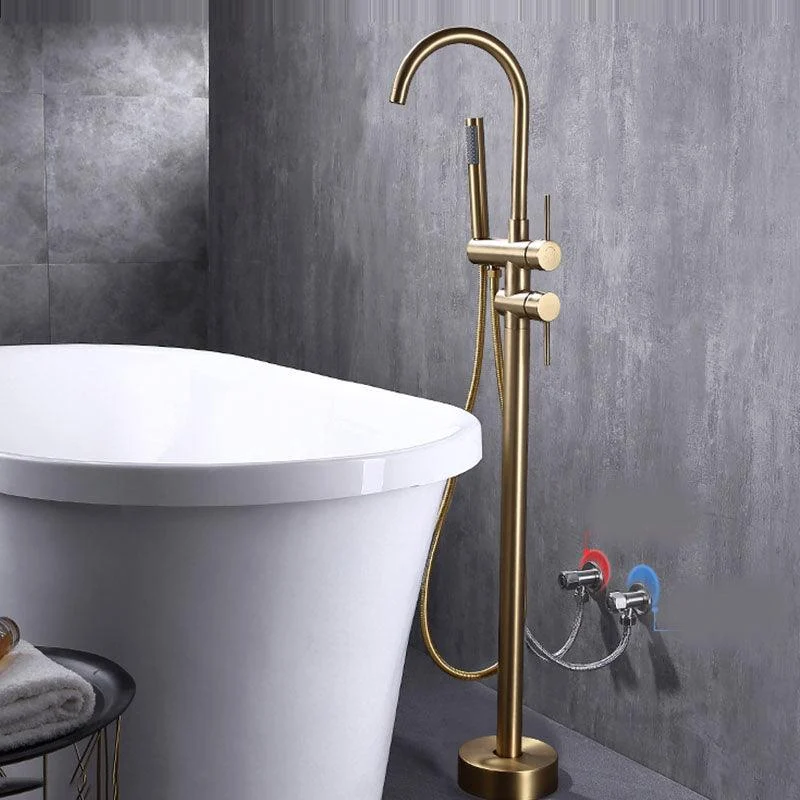 Floor Mounted Copper Freestanding Tub Filler Freestanding High Arc Tub Metal Filler Trim -Bathlova