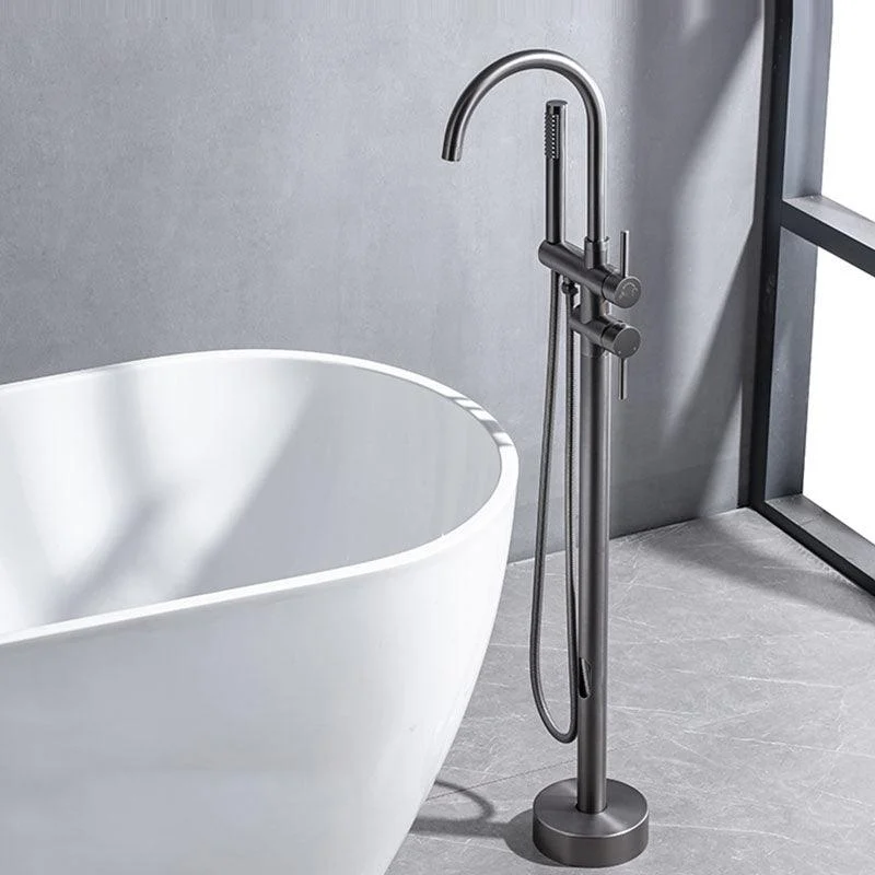 Floor Mounted Copper Freestanding Tub Filler Freestanding High Arc Tub Metal Filler Trim -Bathlova