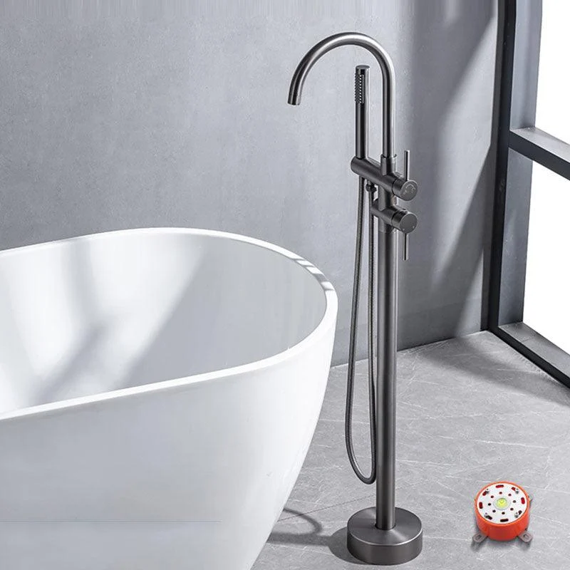 Floor Mounted Copper Freestanding Tub Filler Freestanding High Arc Tub Metal Filler Trim -Bathlova