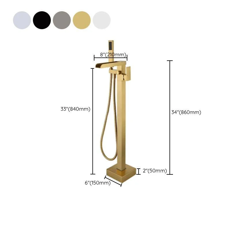 Floor Mounted Copper Freestanding Tub Filler Freestanding Low Arc Tub Filler Trim -Bathlova