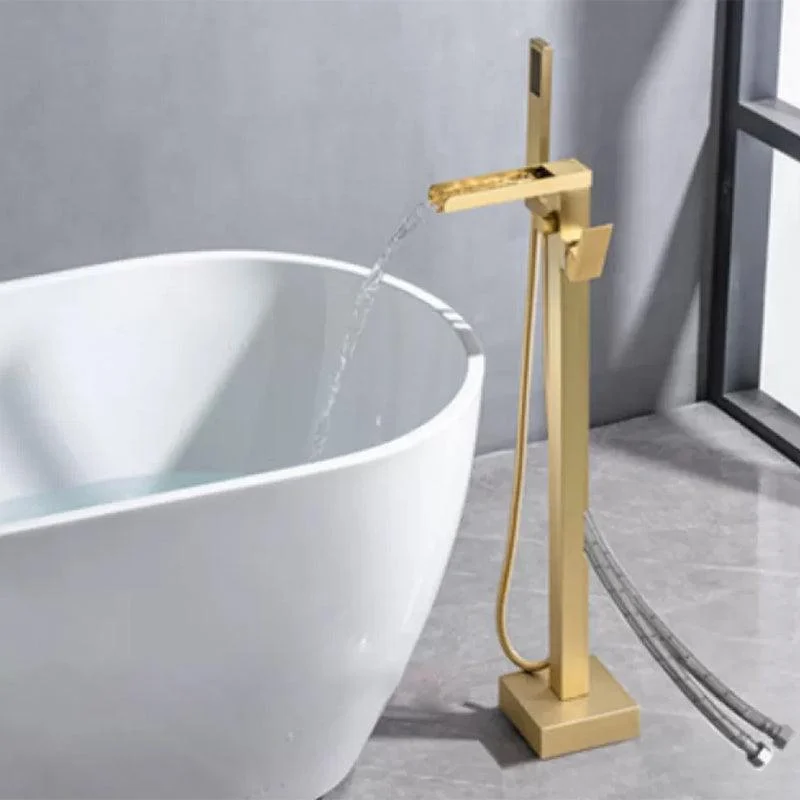 Floor Mounted Copper Freestanding Tub Filler Freestanding Low Arc Tub Filler Trim -Bathlova