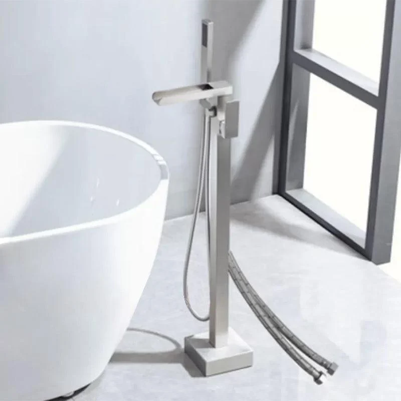 Floor Mounted Copper Freestanding Tub Filler Freestanding Low Arc Tub Filler Trim -Bathlova