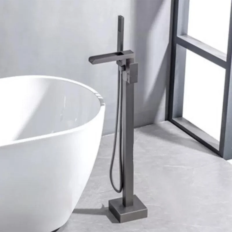 Floor Mounted Copper Freestanding Tub Filler Freestanding Low Arc Tub Filler Trim -Bathlova