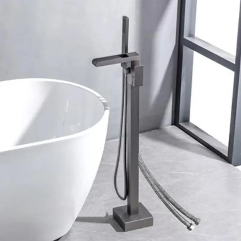 Floor Mounted Copper Freestanding Tub Filler Freestanding Low Arc Tub Filler Trim -Bathlova