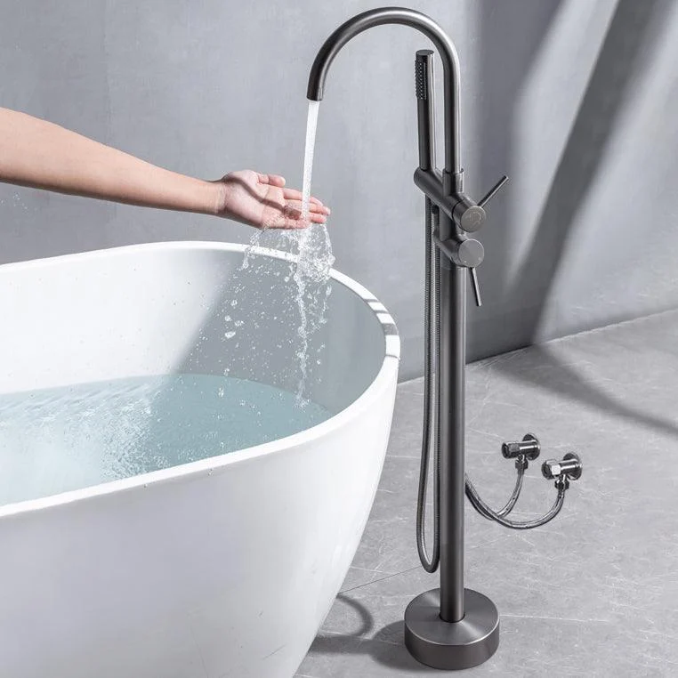 Floor Mounted Copper Freestanding Tub Filler Freestanding Rotatable Tub Filler Trim -Bathlova